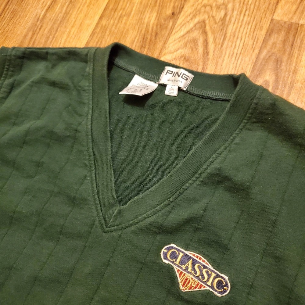 Vintage 90s Ping Golf Sweater Vest Men Large Green Classic V-Neck Ribbed Organik